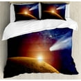 thumbnail image 1 of Outer Space Duvet Cover Set, Comet Tail Approaching Planet Mars Cosmos Dark Solar System Scenery, Decorative 3 Piece Bedding Set with 2 Pillow Shams, King Size, Blue Orange, by Ambesonne, 1 of 3