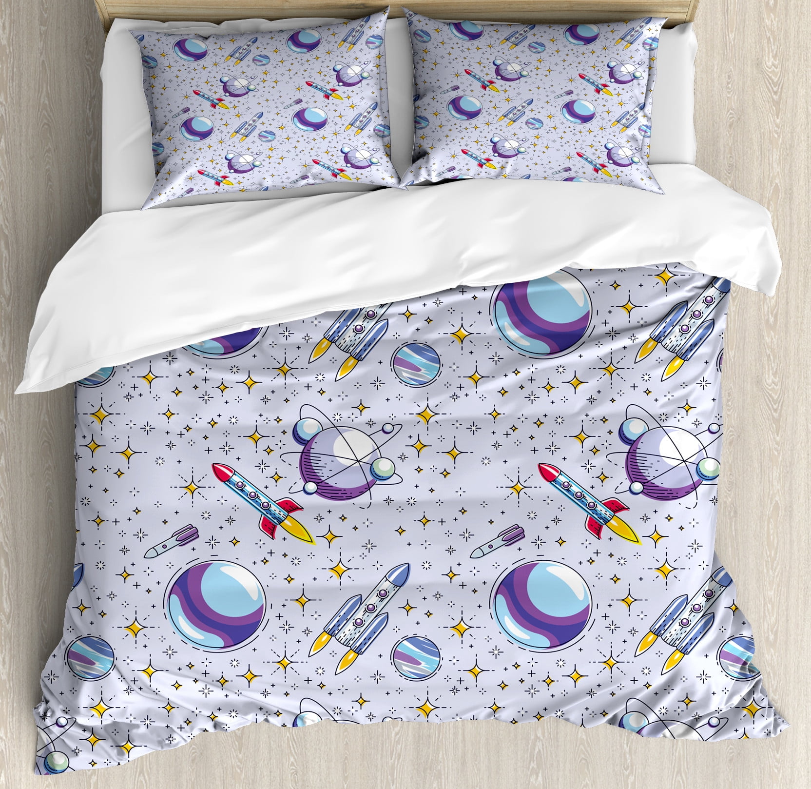 Outer Space Duvet Cover Set, Cosmos Fantasy Colorful Cartoonish Design ...