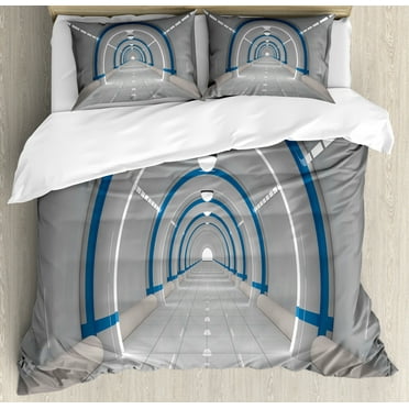 Outer Space Duvet Cover Set, Galaxy Textured Spaceflight Animation Force Travel Static Image Print, Decorative 3 Piece Bedding Set with 2 Pillow Shams, Calking Size, Grey Blue, by Ambesonne