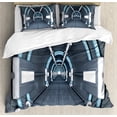 thumbnail image 1 of Outer Space Duvet Cover Set, Inner View of Rocket Structure Cyber Hallway Trip to the Dark Matter, Decorative 3 Piece Bedding Set with 2 Pillow Shams, Calking Size, Grey Blue, by Ambesonne, 1 of 2