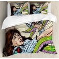 thumbnail image 1 of Outer Space Duvet Cover Set King Size, Alien Attacks Terrified Uniform Woman Human against Monster Sci Fi Discovery, Decorative 3 Piece Bedding Set with 2 Pillow Shams, Multicolor, by Ambesonne, 1 of 3