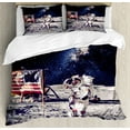 thumbnail image 1 of Outer Space Duvet Cover Set King Size, American Spaceman on the Moon Future Solar Discovery in Deep Technology View, Decorative 3 Piece Bedding Set with 2 Pillow Shams, Blue Grey, by Ambesonne, 1 of 3