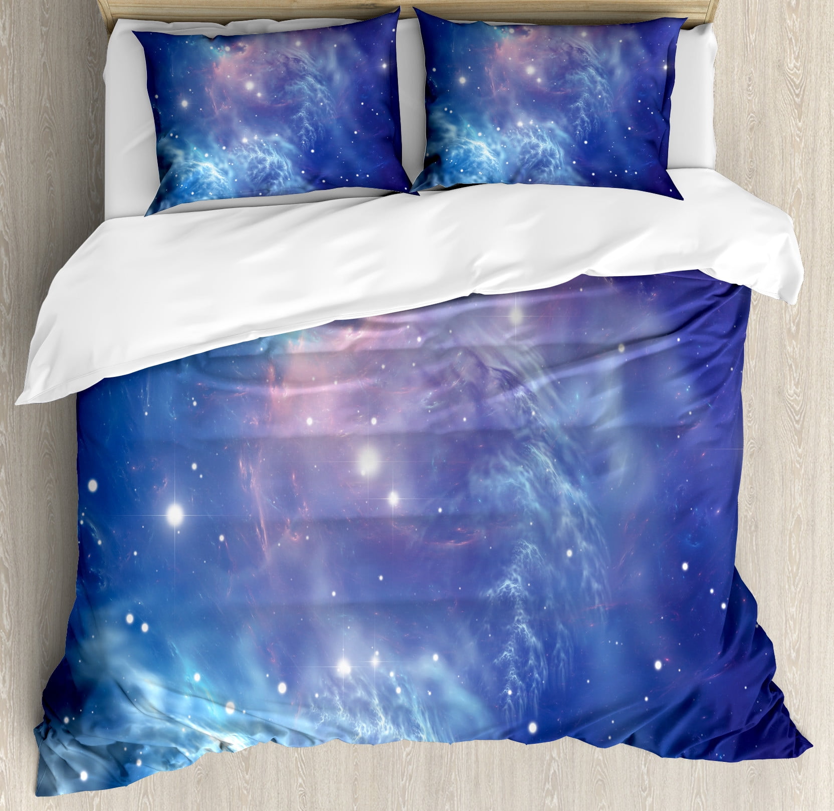 Queen Purple Navy Microfiber Outer Space Duvet Cover Set