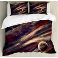 thumbnail image 1 of Outer Space Duvet Cover Set, Planets over Nebula Gas Cloud Space Galaxy Star Illustration, Decorative 3 Piece Bedding Set with 2 Pillow Shams, Calking Size, Dried Rose Ivory, by Ambesonne, 1 of 3