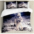 thumbnail image 1 of Outer Space Duvet Cover Set Queen Size, Moon Spaceman on the Surface of Orbit Background Cosmos Galaxy Solar Photo, Decorative 3 Piece Bedding Set with 2 Pillow Shams, Brown Blue, by Ambesonne, 1 of 3