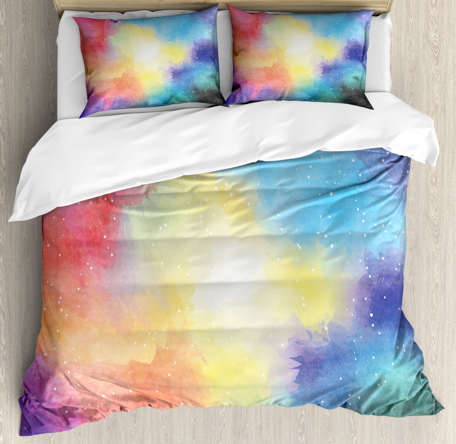 Outer Space Watercolor Nebula Galaxy Queen Duvet Set