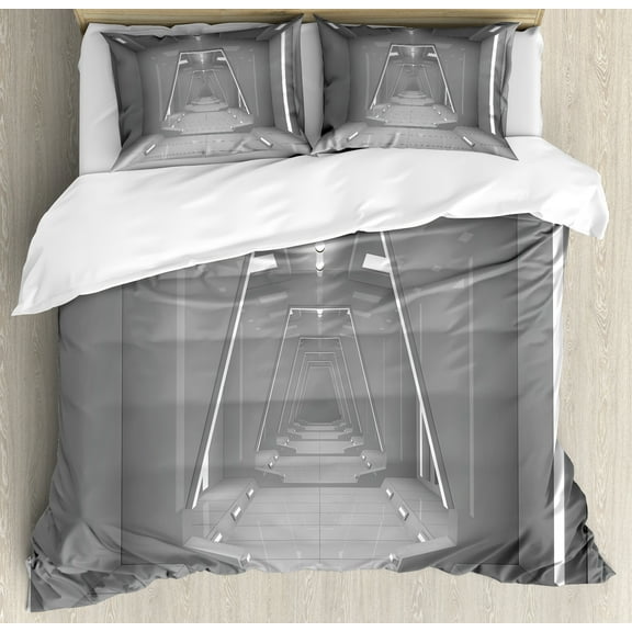 Outer Space Duvet Cover Set, Satellite Scenery Cosmos Theme Space Style Extended Universe Galaxy Design Art, Decorative 3 Piece Bedding Set with 2 Pillow Shams, Queen Size, Grey, by Ambesonne