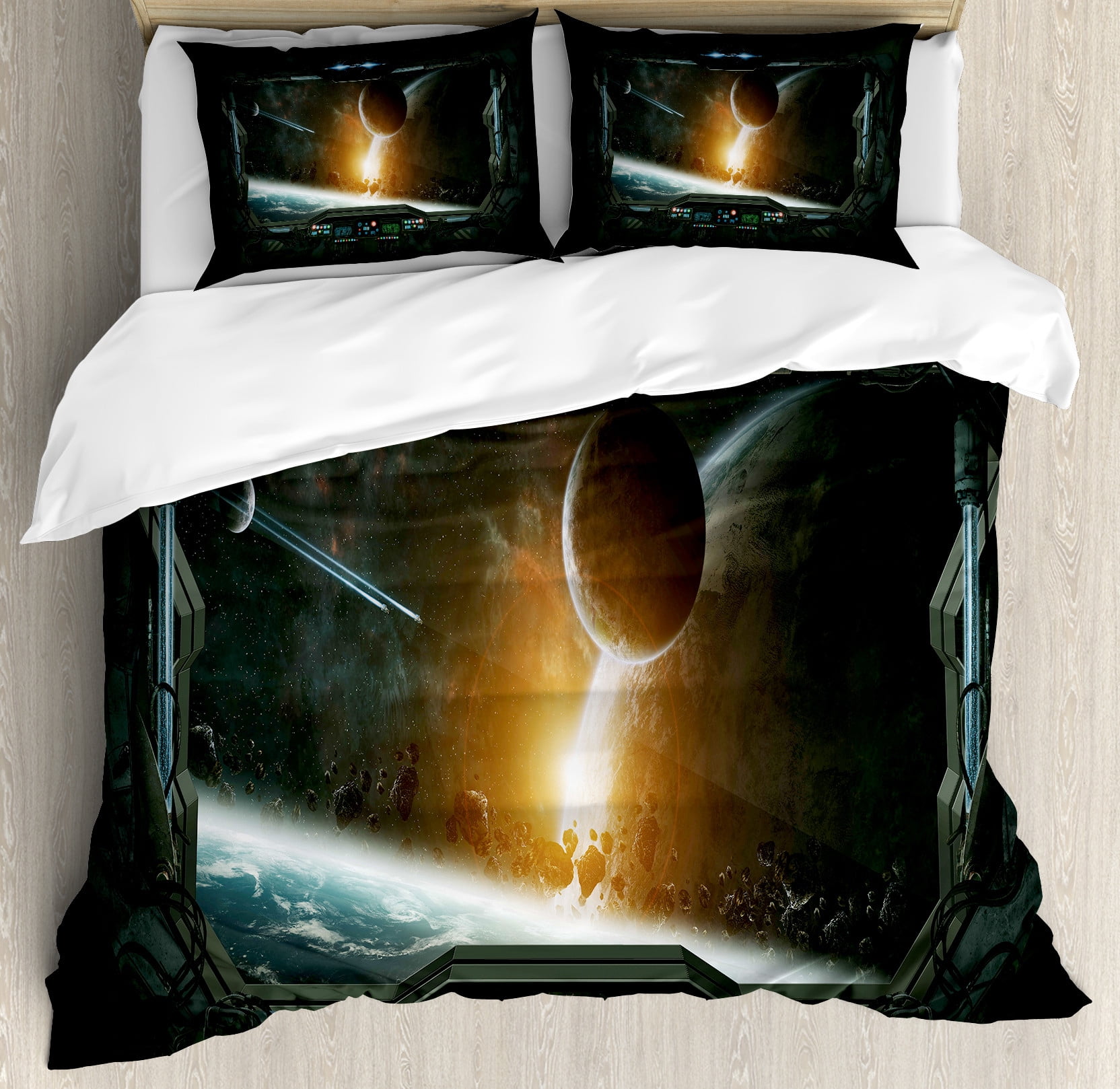 Outer Space Duvet Cover Set, Scenery of Planets from the Window of a ...