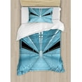 thumbnail image 1 of Outer Space Duvet Cover Set, Science Fiction Hole in the Spaceship Shuttle Interior Futuristic Arrival Image, Decorative 2 Piece Bedding Set with 1 Pillow Shams, Twin Size, Pale Blue, by Ambesonne, 1 of 3