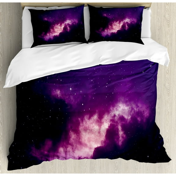 Outer Space Duvet Cover Set, Stars in the Dark Night Sky Comet Constellation Deep Space Years Themed Image, Decorative 3 Piece Bedding Set with 2 Pillow Shams, Queen Size, Purple, by Ambesonne
