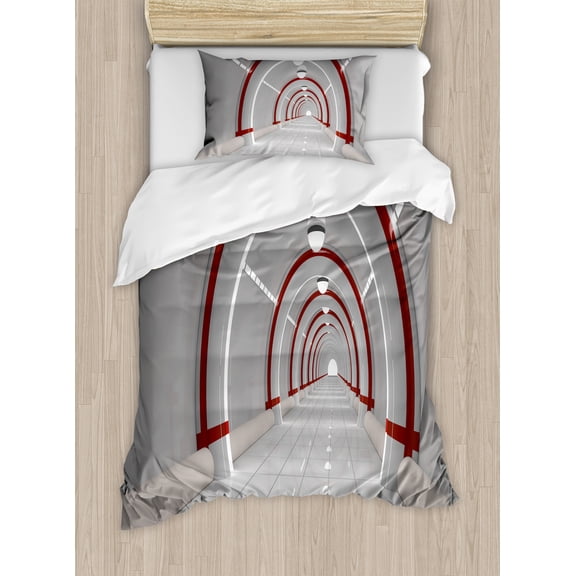 Outer Space Duvet Cover Set, Station with the Clean Walls Featured Surface Alien Astronomy Big Bang Ship, Decorative 2 Piece Bedding Set with 1 Pillow Shams, Twin Size, White Red, by Ambesonne