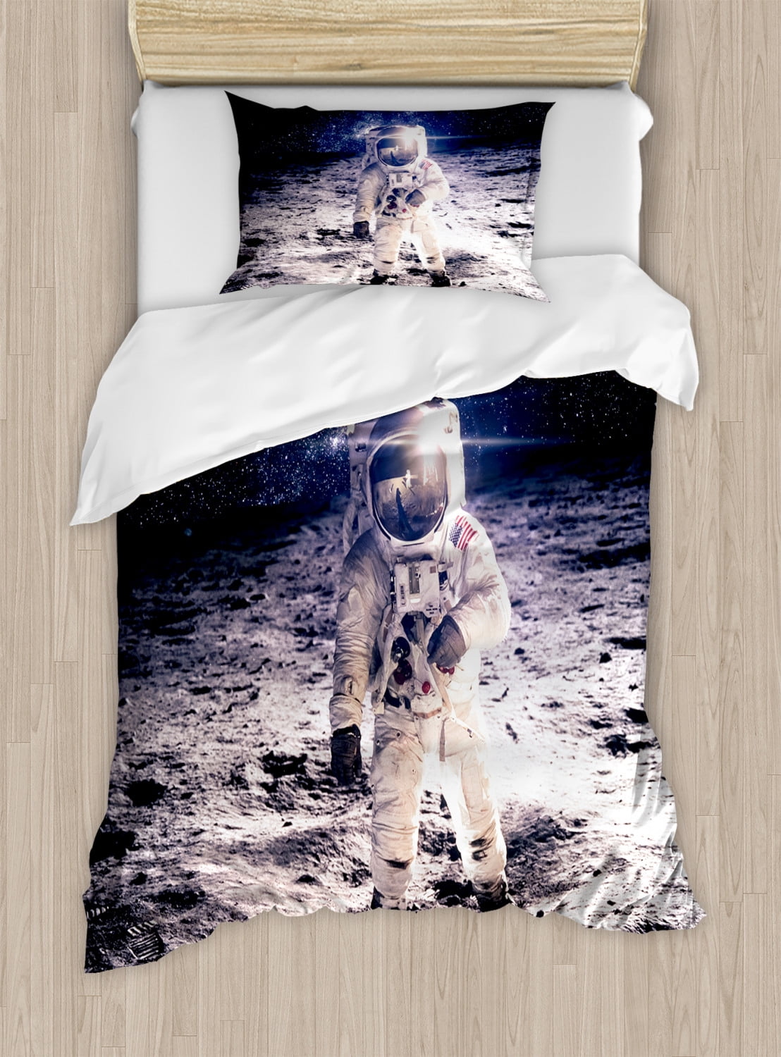 Outer Space Duvet Cover Set Twin Size, Moon Spaceman on the Surface of ...