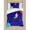 thumbnail image 1 of Outer Space Duvet Cover Set Twin Size, Starry Sky of the Universe with a Spaceship in Cosmic Planets and Earth, 2 Piece Bedding Set with 1 Pillow Sham, Indigo Multicolor, by Ambesonne, 1 of 3
