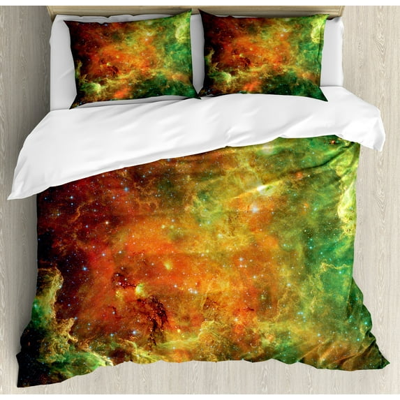 Outer Space Duvet Cover Sets, North American and Pelican Nebula Gas Cosmic Planetary Object in Outer Space, Bedding Set 2 Duvet Covers & 4 Pillowcases, 2 Pack King Size, Orange Green, by Ambesonne