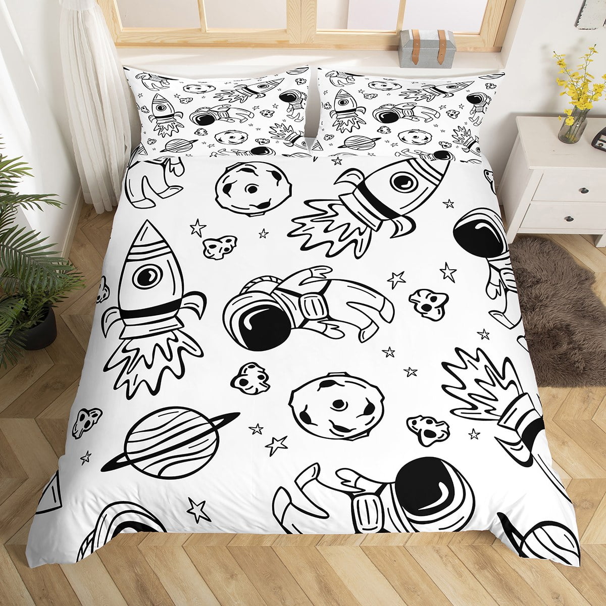 Outer Space Duvet Cover Twin Size Galaxy Rocket Astronaut Printed ...