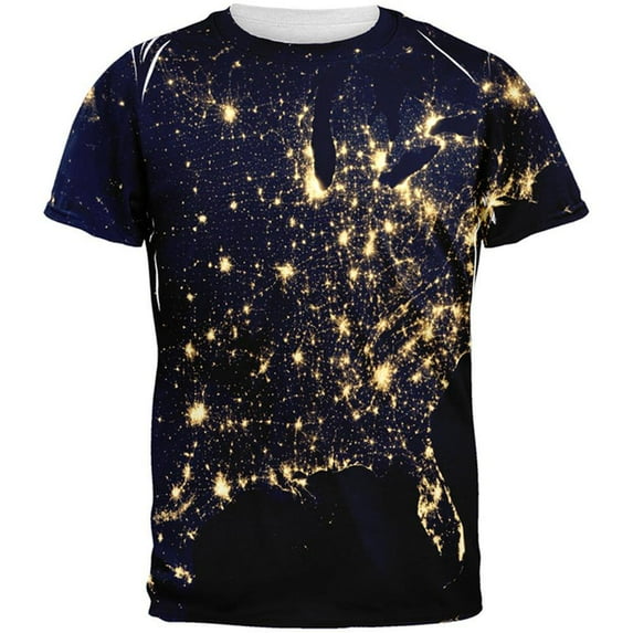 Outer Space Earth At Night All Over Adult T-Shirt - Large