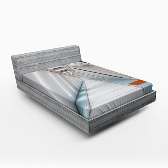 Outer Space Fitted Sheet, Architecture of Spacecraft Rocket Travel Futuristic Mass Coordination Theme, Soft Decorative Fabric Bedding, Queen Size, Orange White, by Ambesonne