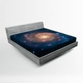thumbnail image 1 of Outer Space Fitted Sheet, Mystical Spiral Galaxy Expanse Beyond Milky Way Planet Astral Space Art, Soft Decorative Fabric Bedding, Queen Size, Petrol Blue Peach, by Ambesonne, 1 of 2