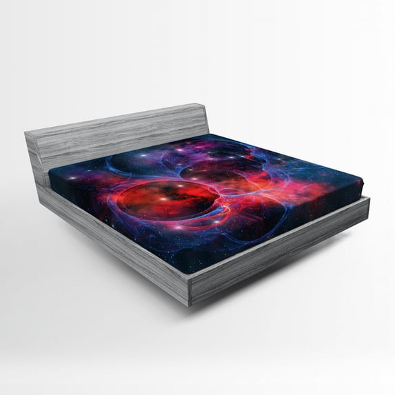 Ambesonne Nebula Fitted Sheet, Milky Way Star Cluster, Full Size, Navy Red