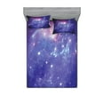 thumbnail image 1 of Outer Space Fitted Sheet & Pillow Sham Set, Nebula Gas Cloud Dust Spiral Expanse Planet Galaxy System Milky Way Inspired, Decorative 6 Piece Bedding Decor Set, Calking, Navy Purple, by Ambesonne, 1 of 3