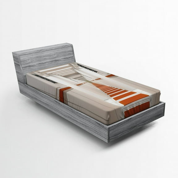 Outer Space Fitted Sheet, Spacelaunch Spaceship Futuristic Interior Corridor Mars Planet World Image, Soft Decorative Fabric Bedding, Twin XL Size, White and Red, by Ambesonne