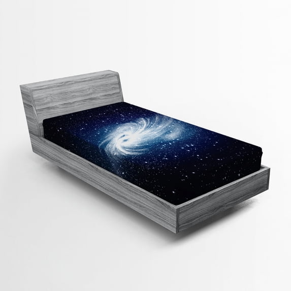 Outer Space Fitted Sheet, Spiral Galaxy Image Space and Stars Celestial Cosmos Expanse Universe Modern, Soft Decorative Fabric Bedding, Twin XL Size, Navy White, by Ambesonne