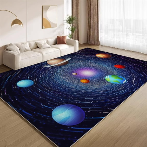 Outer Space Galaxy Area Rug Solar System Low Pile Rugs Modern Washable Boys Bedroom Carpet Easy Care For Nursery Playroom-5' × 6'