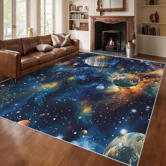 Outer Space Galaxy Area Rugs, Blue Starry Sky Cosmos Pattern Carpet ...
