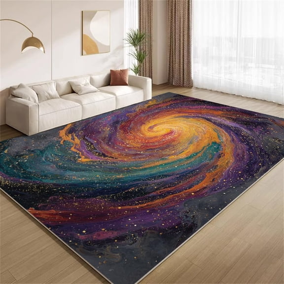 Outer Space Galaxy Area Rugs, Purple Gold Nebula Swirl Pattern Carpet, Washable Non Slip Low Pile Soft Rug for Living Room Bedroom Office Decor Mat 3ftx4ft