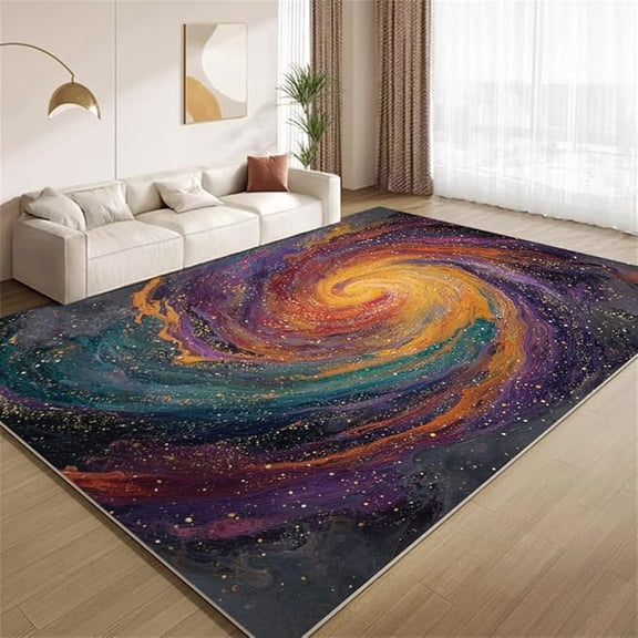 Outer Space Galaxy Area Rugs Purple and Gold Nebula Swirl Rugs Non Slip Machine Washable Indoor Throw Carpet for Living Room Bedroom Nursery Study Office Entrance Foyer 2 x 3ft