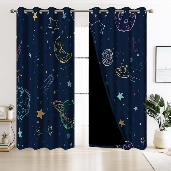 Outer Space Galaxy Blackout Curtains Boys Kids Cartoon Universe Planets Window Drapes for Bedroom Starry Sky Curtain Panel with Thermal Insulated Grommet 26"W x 45"L (Pack of 2)