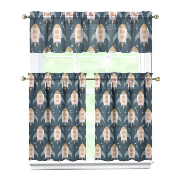 Outer Space Galaxy Kitchen Curtains Set, Cosmic Nebula Starry Night Celestial Pattern Rod Pocket Tier and Valance for Sci-fi Geek Home Decor, Kitchen, Office, or Balcony Use