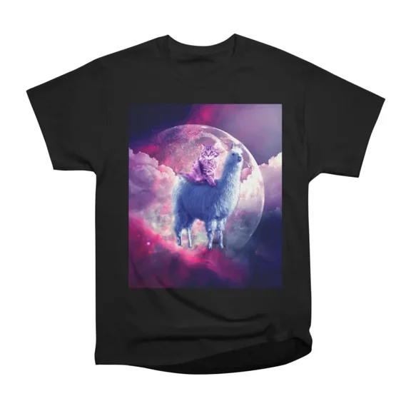 Outer Space Galaxy Kitty Cat Riding On Llama T-Shirt Tee Gift For Him Merch For Her Appare