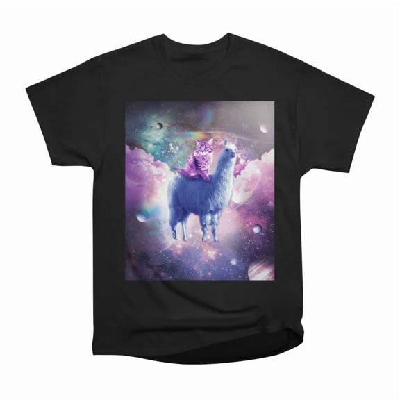 Outer Space Galaxy Kitty Cat Riding On Llama T-Shirt Tee Gift For Him Merch For Her Appare