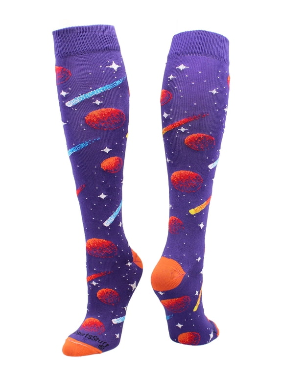 Outer Space Galaxy Socks Over the Calf (Purple/Orange/White, Medium)