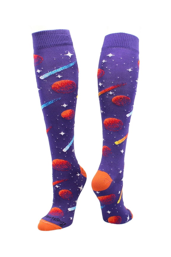 Outer Space Galaxy Socks Over the Calf (Purple/Orange/White, Small)
