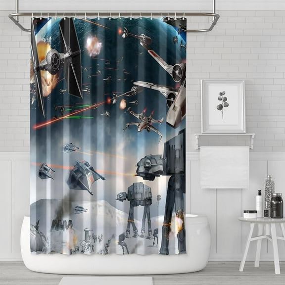 Outer Space Galaxy Wars Shower Curtain Blue Modern Polyester Waterproof Shower Curtain for Bathroom Home Decor with 12 Hooks 72x72in