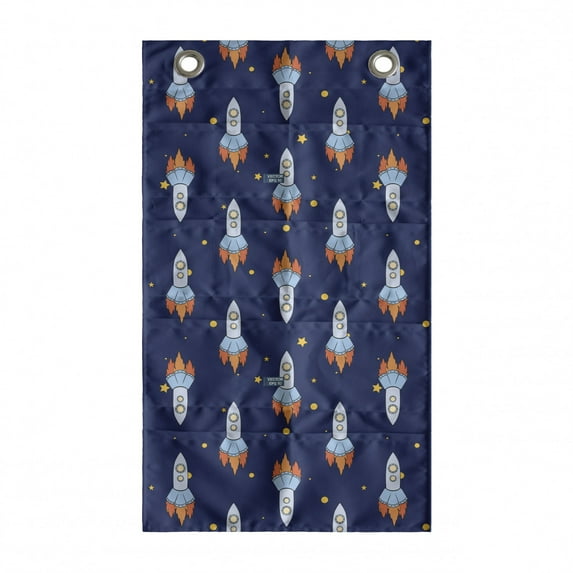 Outer Space Hanging Pocket Organizer, Rockets Flying to Sky Galactic Journey Stars Cosmic Boys Adventure, Printed Polyester Storage Bag with Pockets, 21" x 31", Orange and Dark Blue