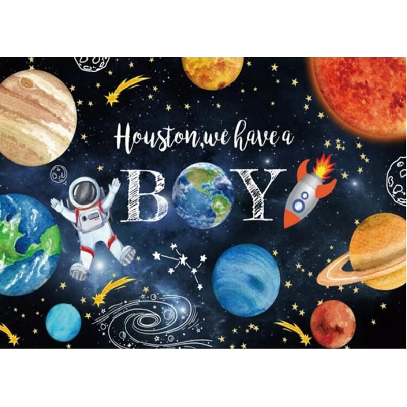 Circle Little Astronaut Galaxy Birthday Party Backdrop