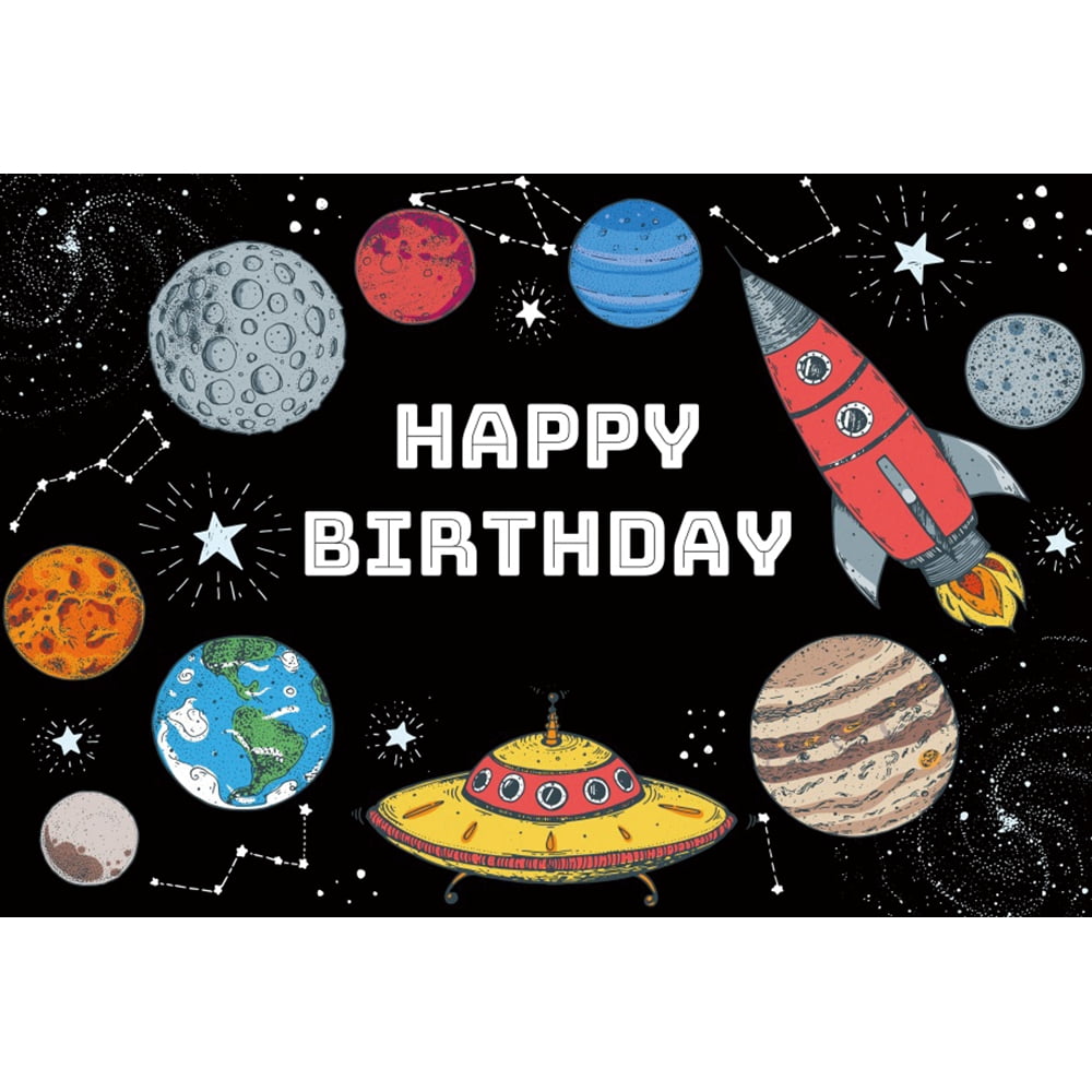 Astronaut Galaxy Round Happy Birthday Backdrop Kit