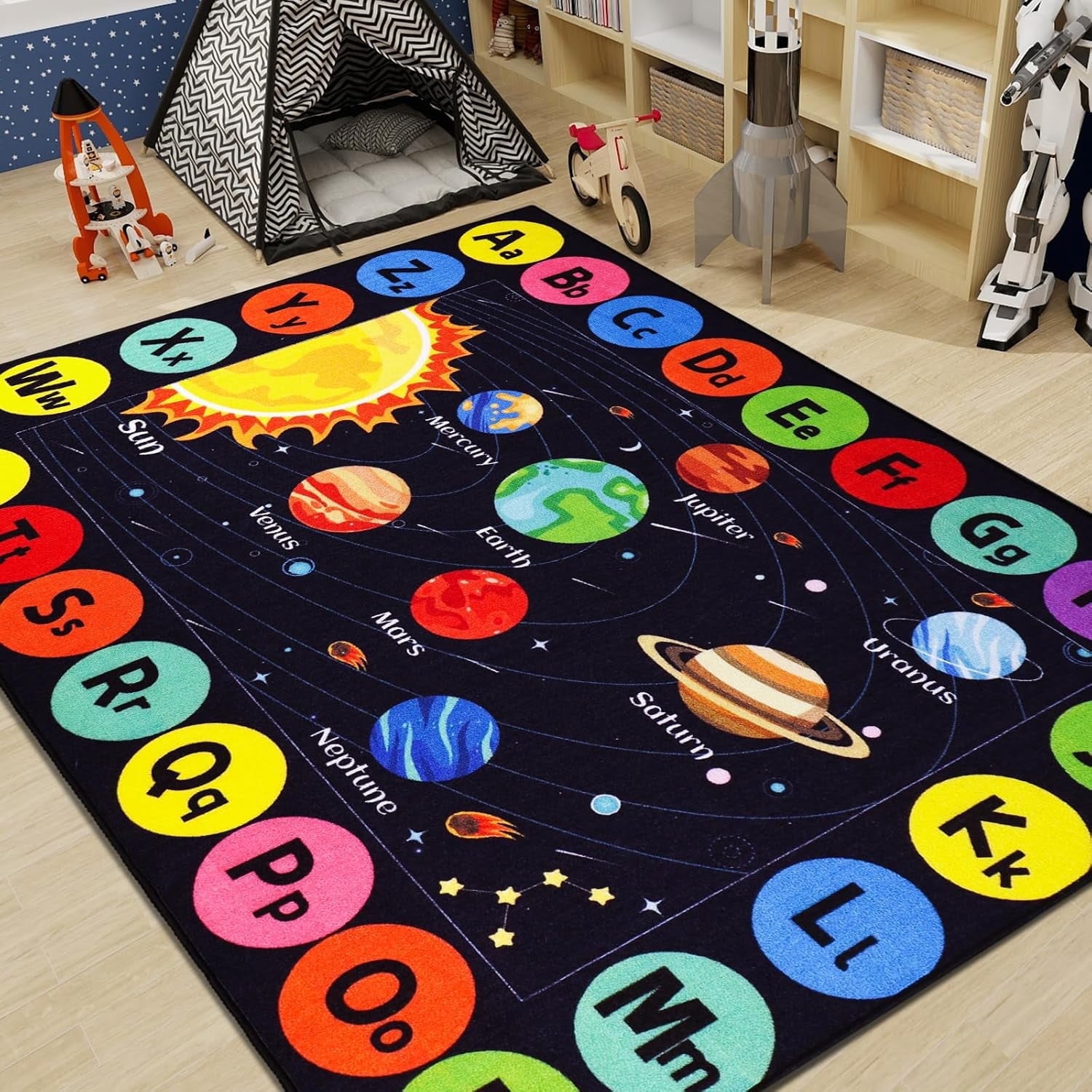 Moon Rover Play Rug AKASISRUG, Outer Space Kids Rug, 59x39.4 in, Non-Slip Solar System Road ...