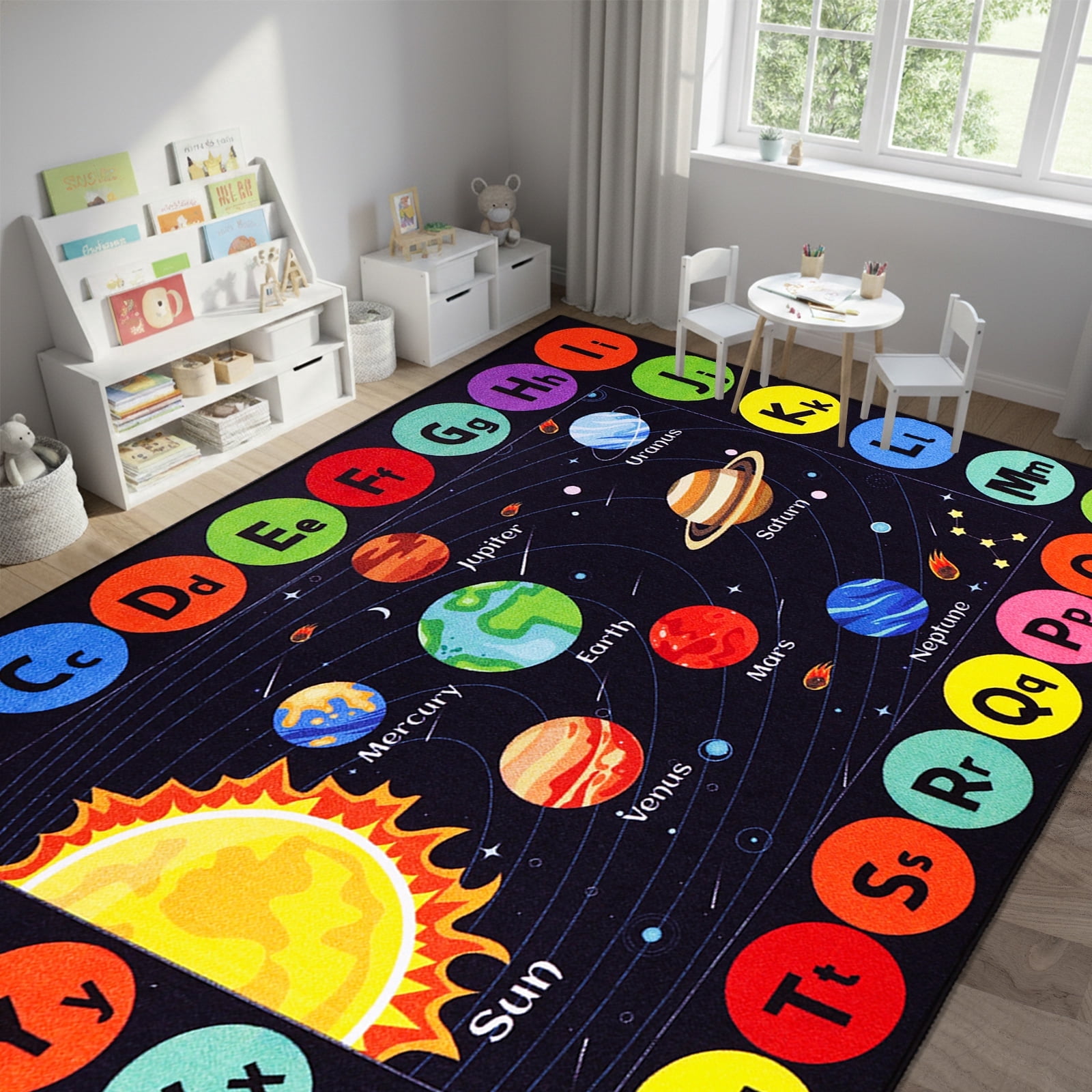 School Geode Rug Outer Space Kids Rug Carpet for Playroom, ABC Educational Learning Area ...