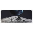 thumbnail image 1 of Outer Space Kitchen Mat, Moon US Spaceman Launching on the Exploring Dark Matter Orbit Lunar Design, Plush Decorative Kitchen Mat with Non Slip Backing, 47" X 19", Grey and Blue, by Ambesonne, 1 of 1