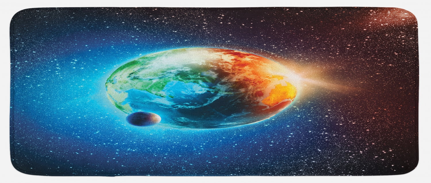 Outer Space Kitchen Mat, Planet Earth in Sun Rays Elements Astronomy ...