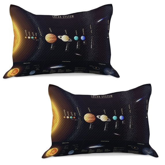 Outer Space Knitted Quilt Pillowcover Set of 2, Solar System Scientific Information Jupiter Saturn Universe Telescope Print, Standard Queen Pillow Sham Bedroom, 30" x 20", Multicolor, by Ambesonne