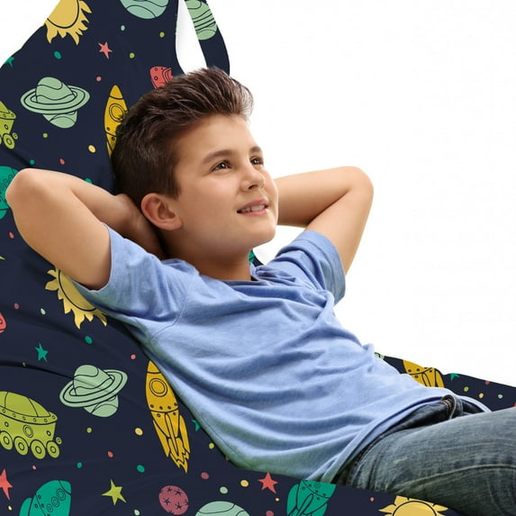 Outer Space Lounger Chair Bag, Galaxy Themed Image with Stars Planets Spacecrafts and Rockets, High Capacity Storage with Handle Container, Lounger Size, Multicolor, by Ambesonne