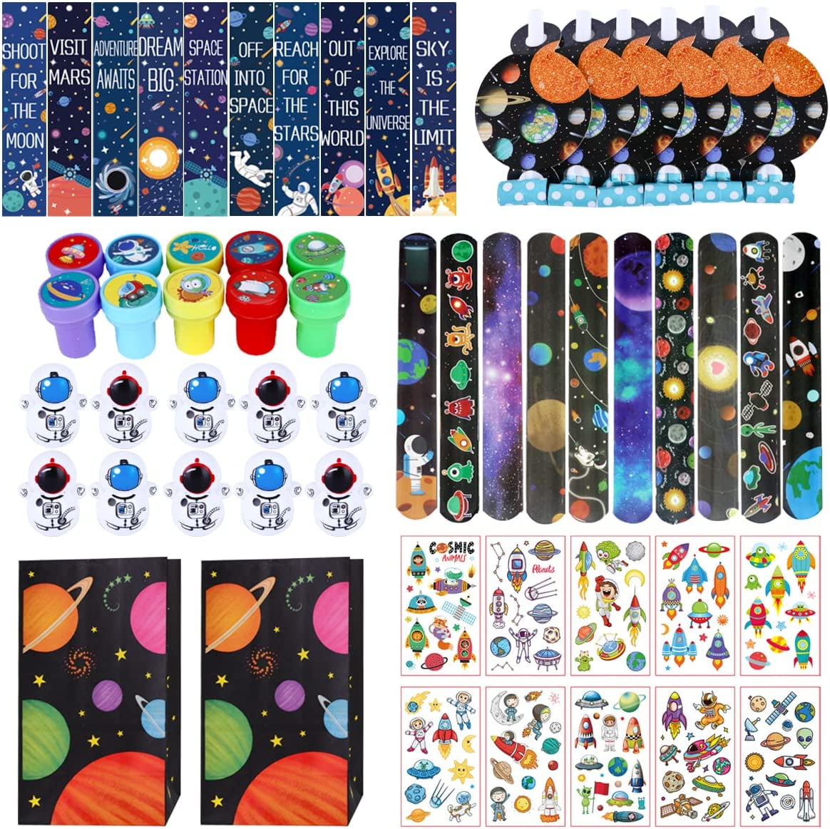 Outer Space Party Favors, Planet and Astronaut Gift Goodie Bags Set, Galaxy Themed Party Supplies with Stickers Pendants Slap Bracelets, School Rewards Prize for Boys Birthday Baby Shower Holiday