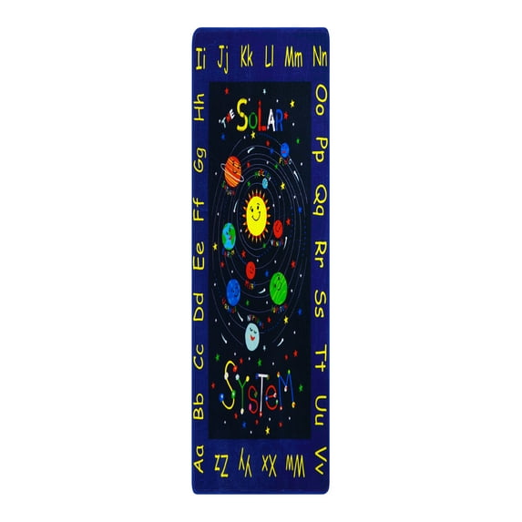 Outer Space Pattern Kids Area Rug, Non Slip Solar System Alphabet Play Mat Learning Carpet