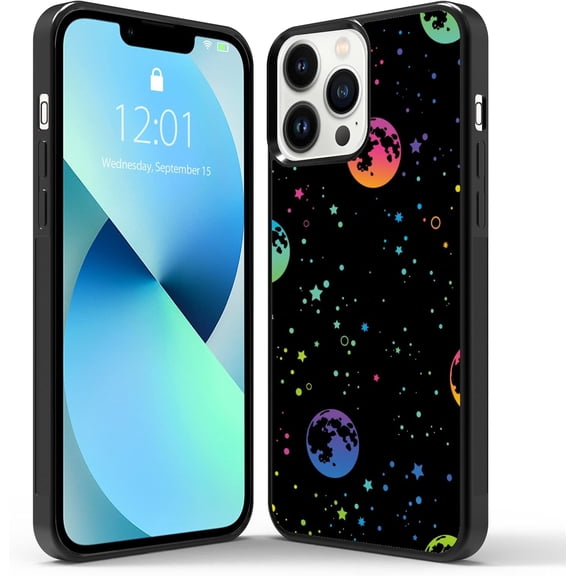 Outer Space Phone Case iPhone 13 Pro Max - Shockproof Protective Cute Cool Planet Phone Case Designed for iPhone 13 Pro Max 6.7 Inch Case for Man Girls Women Boys Black
