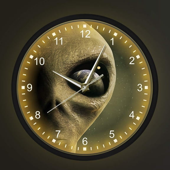 Outer Space Planet Extraterrestrial Alien Wall Clock with Sound Activated LED Night Light